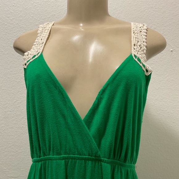 Vintage Route 66 women’s Vibrant Green Maxi Dress with white lace size M - Picture 2 of 6